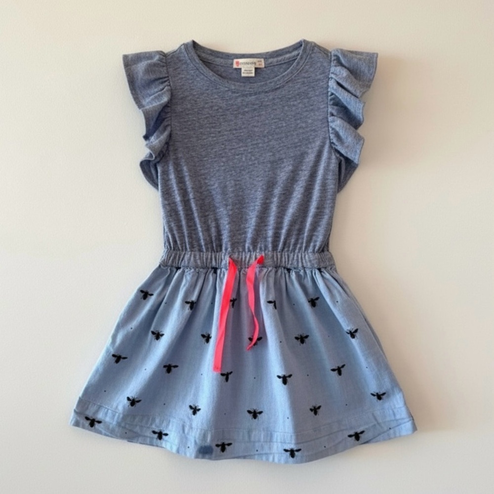 J.Crew Crewcuts Bumble Bee Mixed Media Dress Girls Size 4 Blue Gray